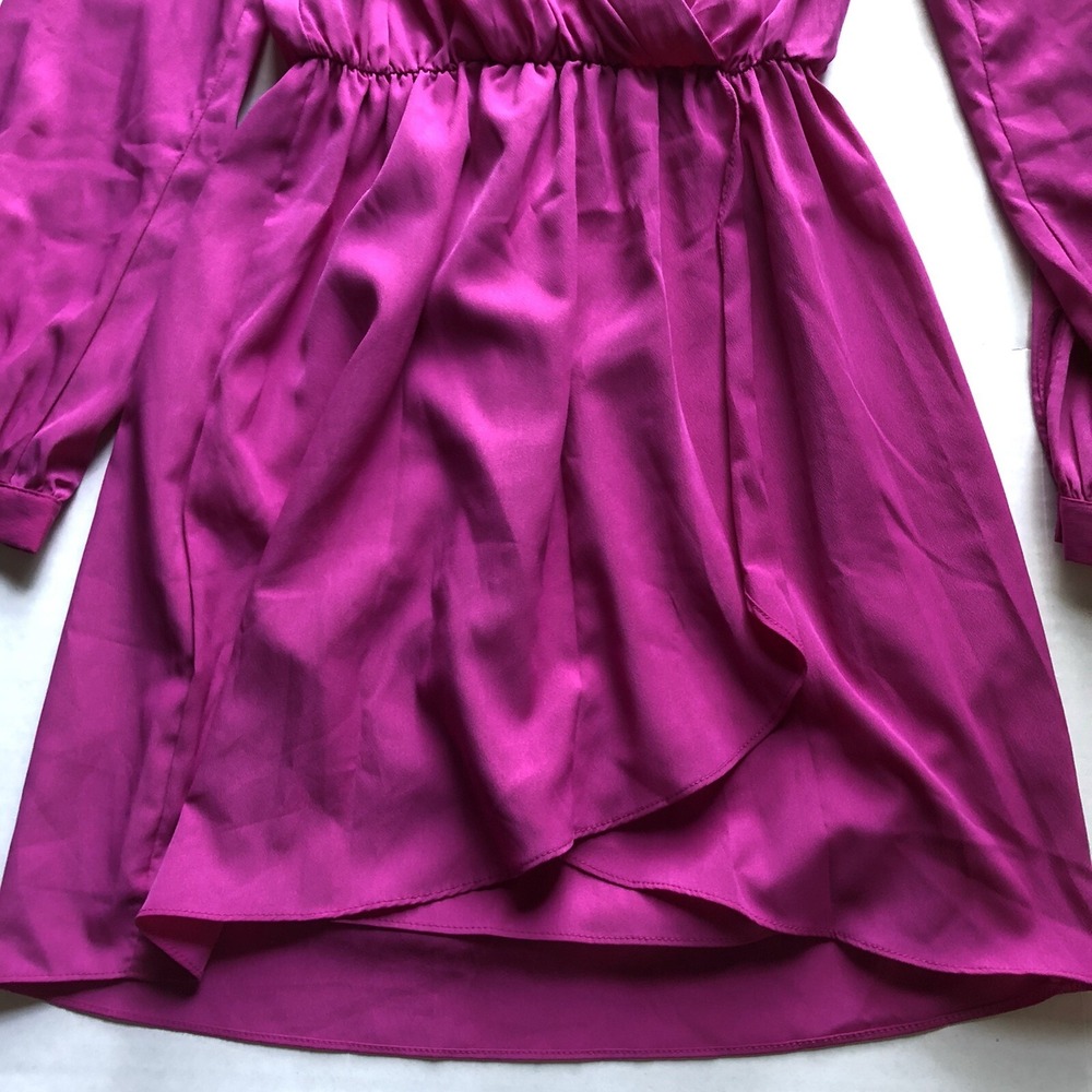Honey Punch Solid Pink Long Sleeve Faux Wrap Dress Sz S A367 - Picture 3 of 6